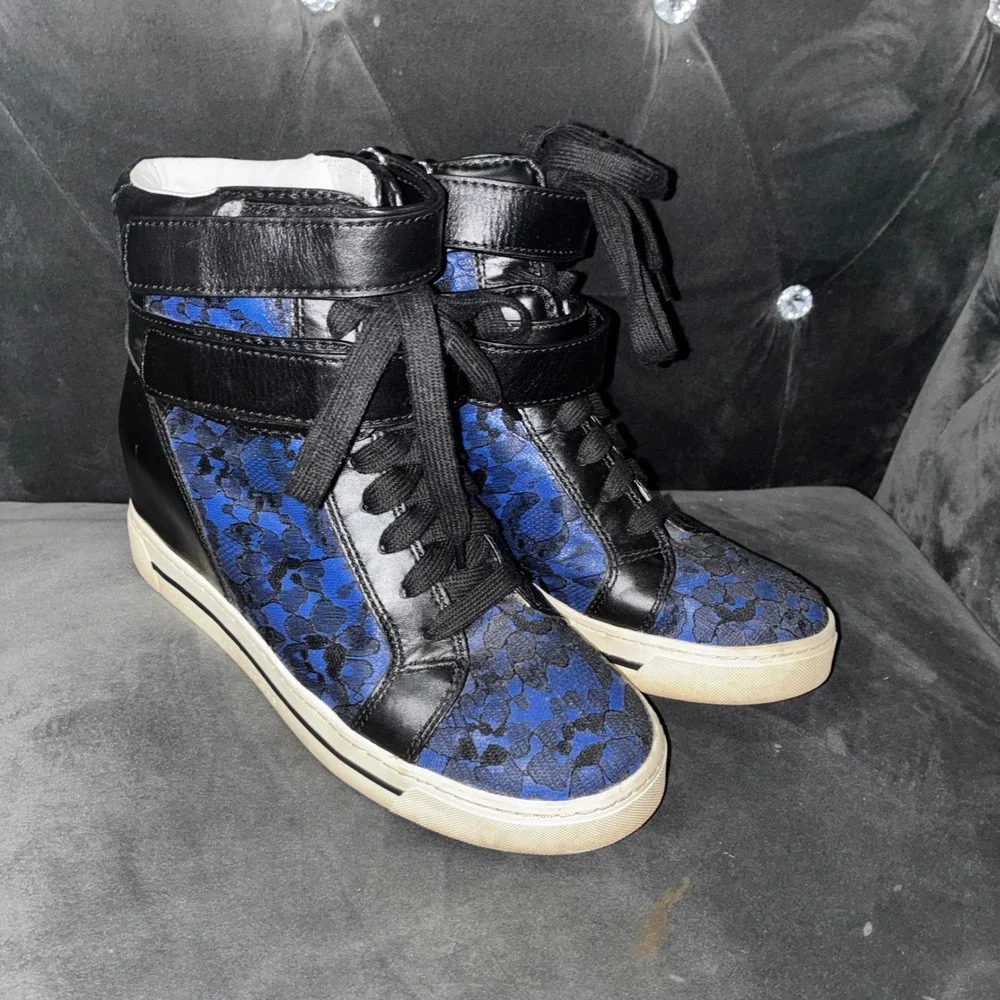Marc by Marc Jacobs Blue Lace Leather Wedge Sneakers High Top MBMJ Shoes